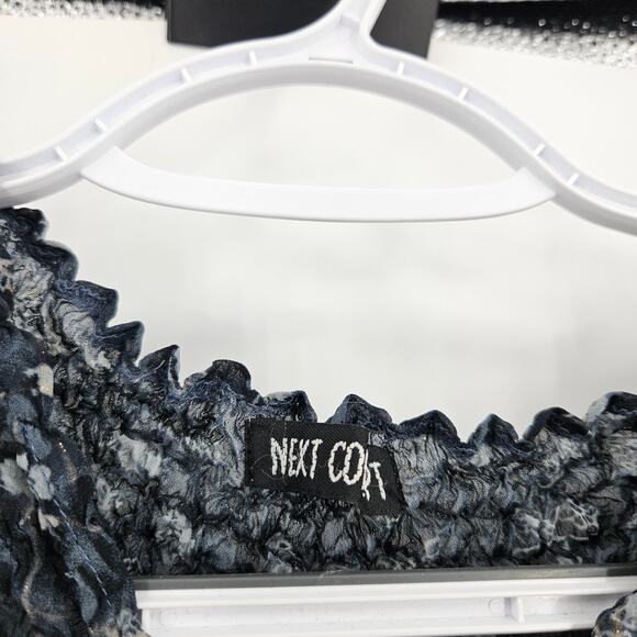 Next Concept y2k Accordion Cop Top Navy Blue Smocked Half Sleeve Cropped Sz S-L - Picture 3 of 5